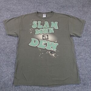 Vintage Mountain Dew Shirt Men L Green Slam Down a Dew Promo Tee 90s Y2K 14398